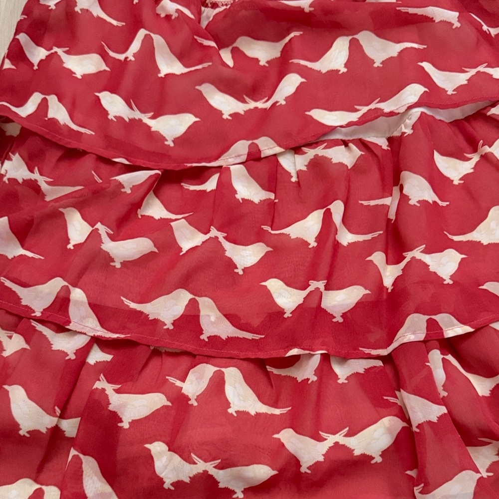 MINKPINK Coral and Cream Tiered Dress with Bird Design - Picture 7 of 7